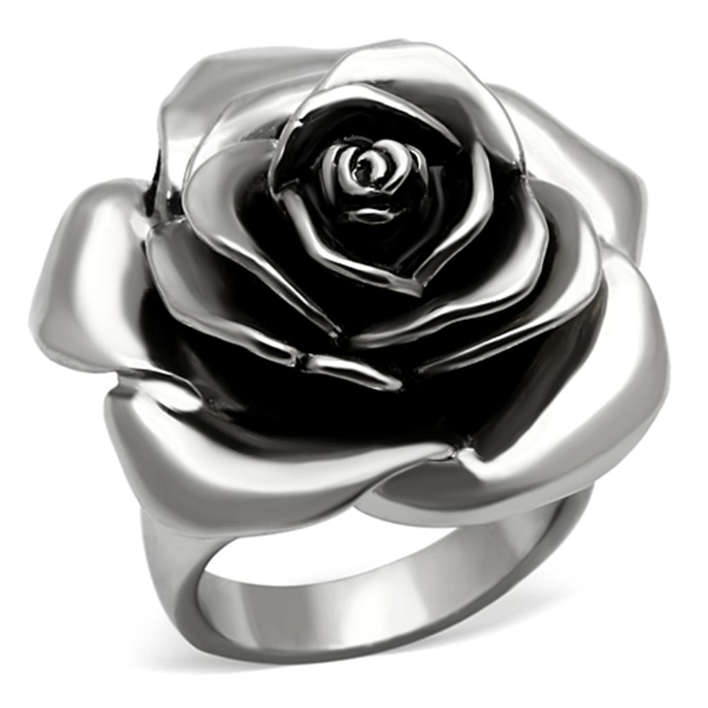 High polished (no plating) Stainless Steel Ring with Epoxy  in Jet