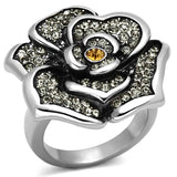 High polished (no plating) Stainless Steel Ring with Top Grade Crystal  in Topaz