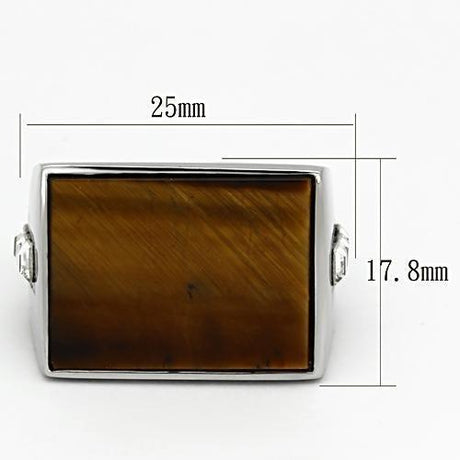 High polished (no plating) Stainless Steel Ring with Synthetic Tiger Eye in Topaz