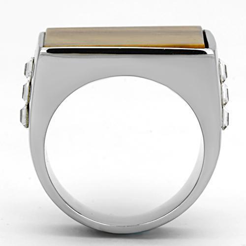 High polished (no plating) Stainless Steel Ring with Synthetic Tiger Eye in Topaz