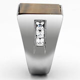 High polished (no plating) Stainless Steel Ring with Synthetic Tiger Eye in Topaz