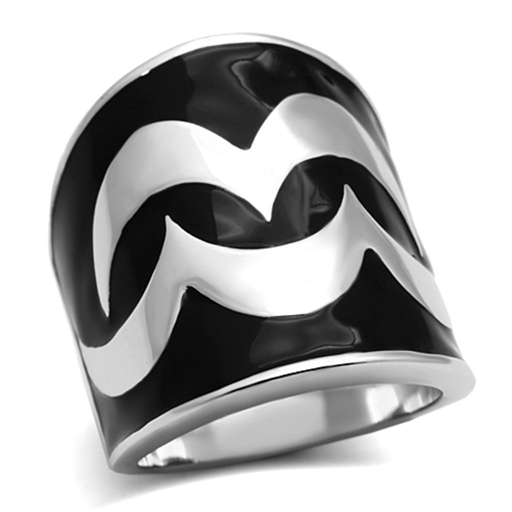 High polished (no plating) Stainless Steel Ring with Epoxy  in Jet