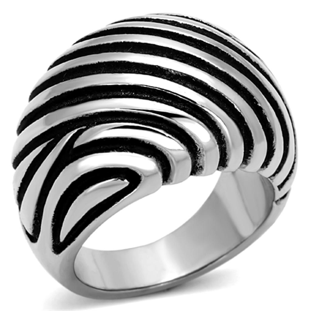 High polished (no plating) Stainless Steel Ring with Epoxy  in Jet