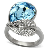 High polished (no plating) Stainless Steel Ring with Top Grade Crystal  in Sea Blue