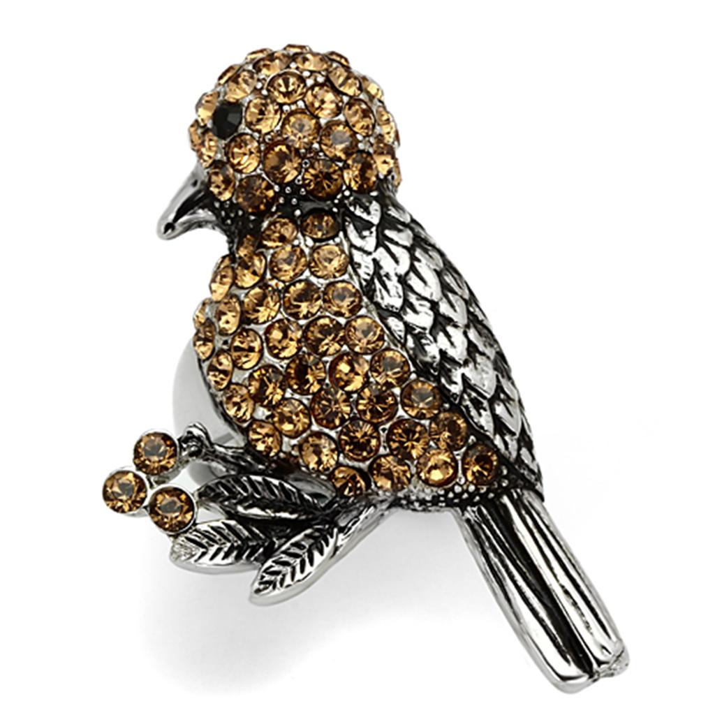 High polished (no plating) Stainless Steel Ring with Top Grade Crystal  in Smoked Quartz
