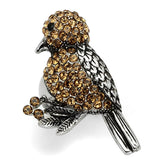 High polished (no plating) Stainless Steel Ring with Top Grade Crystal  in Smoked Quartz