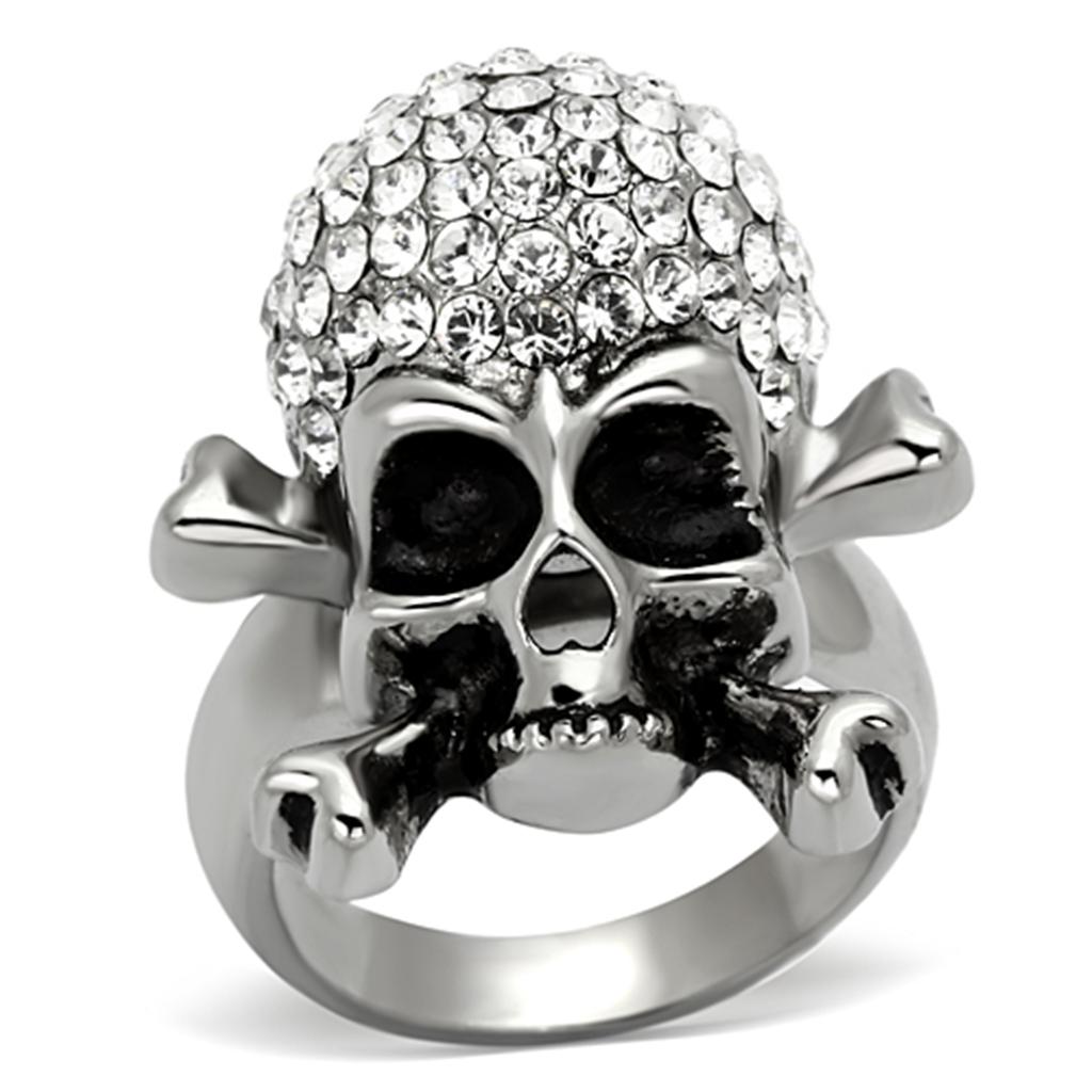 High polished (no plating) Stainless Steel Ring with Top Grade Crystal  in Clear