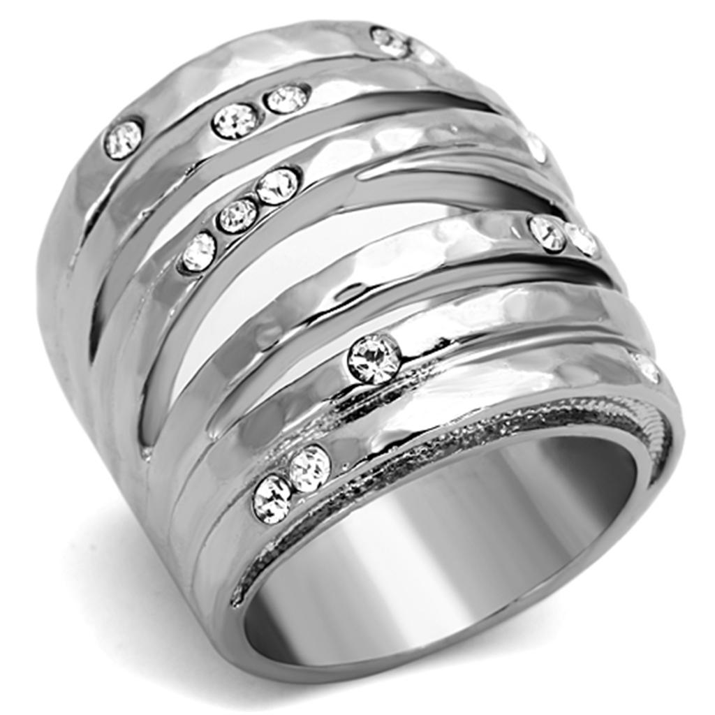 High polished (no plating) Stainless Steel Ring with Top Grade Crystal  in Clear