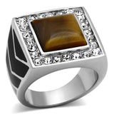High polished (no plating) Stainless Steel Ring with Synthetic Tiger Eye in Topaz