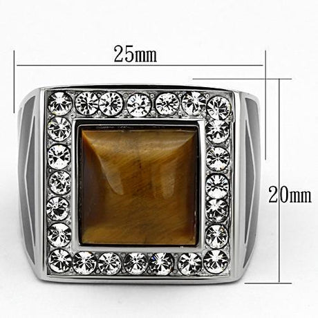 High polished (no plating) Stainless Steel Ring with Synthetic Tiger Eye in Topaz