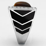 High polished (no plating) Stainless Steel Ring with Synthetic Tiger Eye in Topaz