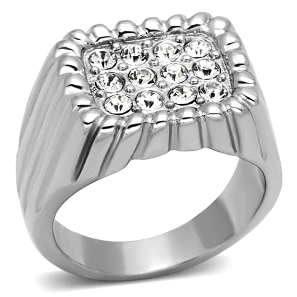 High polished (no plating) Stainless Steel Ring with Top Grade Crystal  in Clear