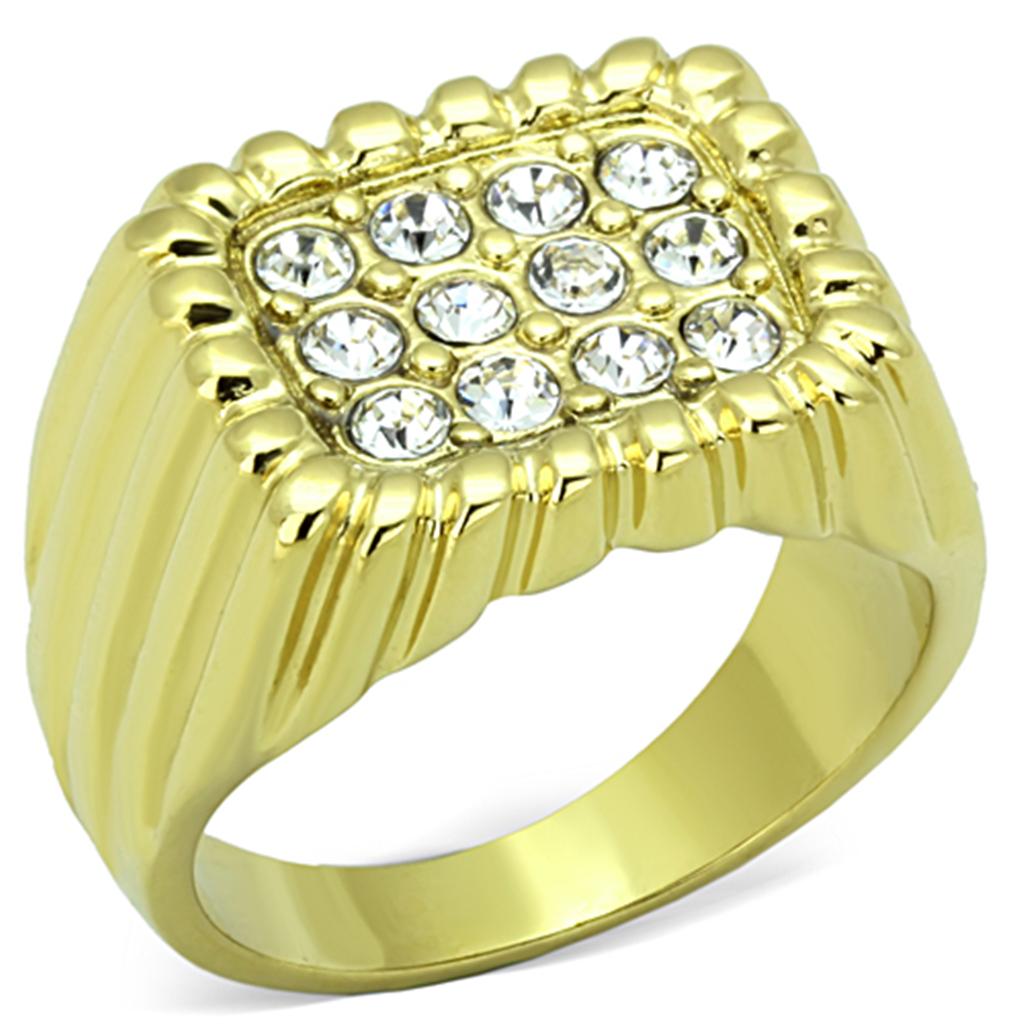 IP Gold(Ion Plating) Stainless Steel Ring with Top Grade Crystal  in Clear