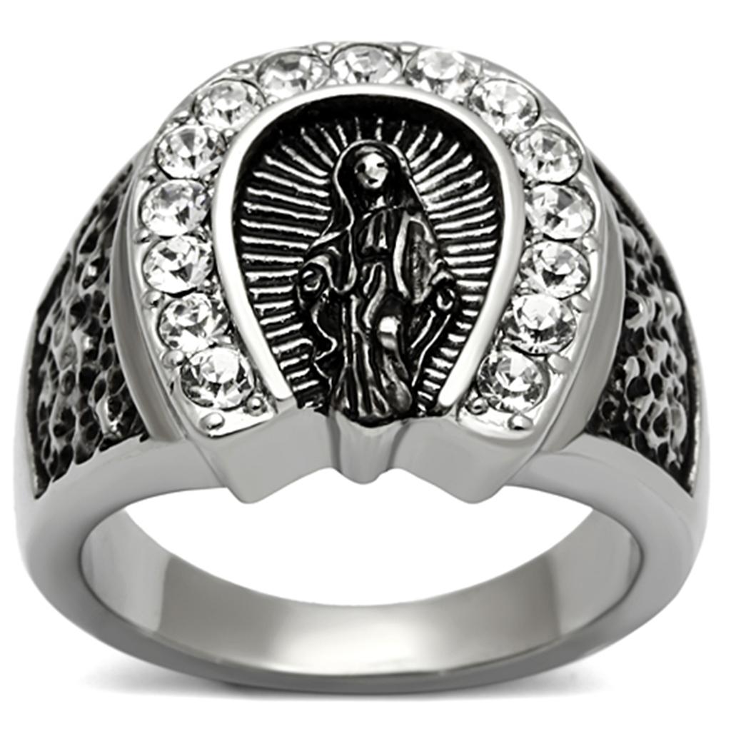 High polished (no plating) Stainless Steel Ring with Top Grade Crystal  in Clear