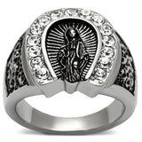 High polished (no plating) Stainless Steel Ring with Top Grade Crystal  in Clear
