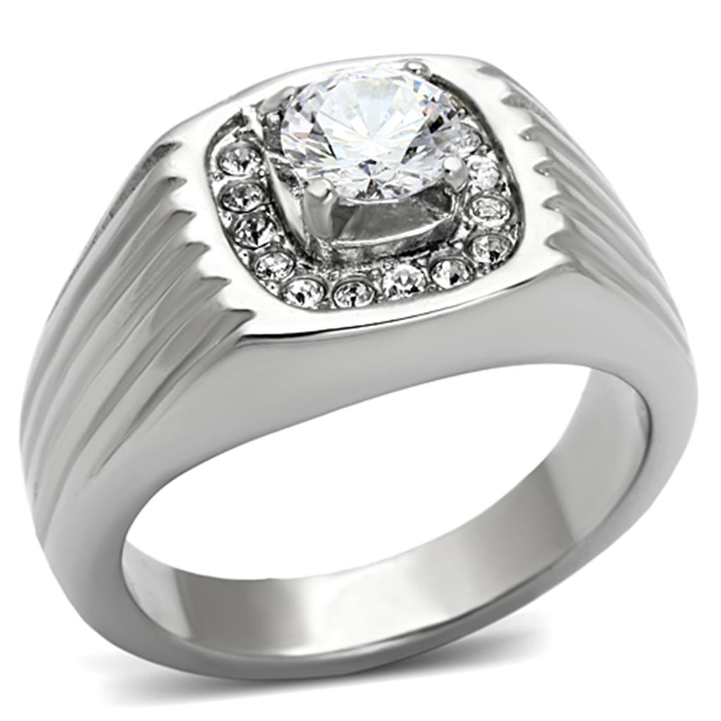 High polished (no plating) Stainless Steel Ring with AAA Grade CZ  in Clear