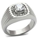 High polished (no plating) Stainless Steel Ring with AAA Grade CZ  in Clear