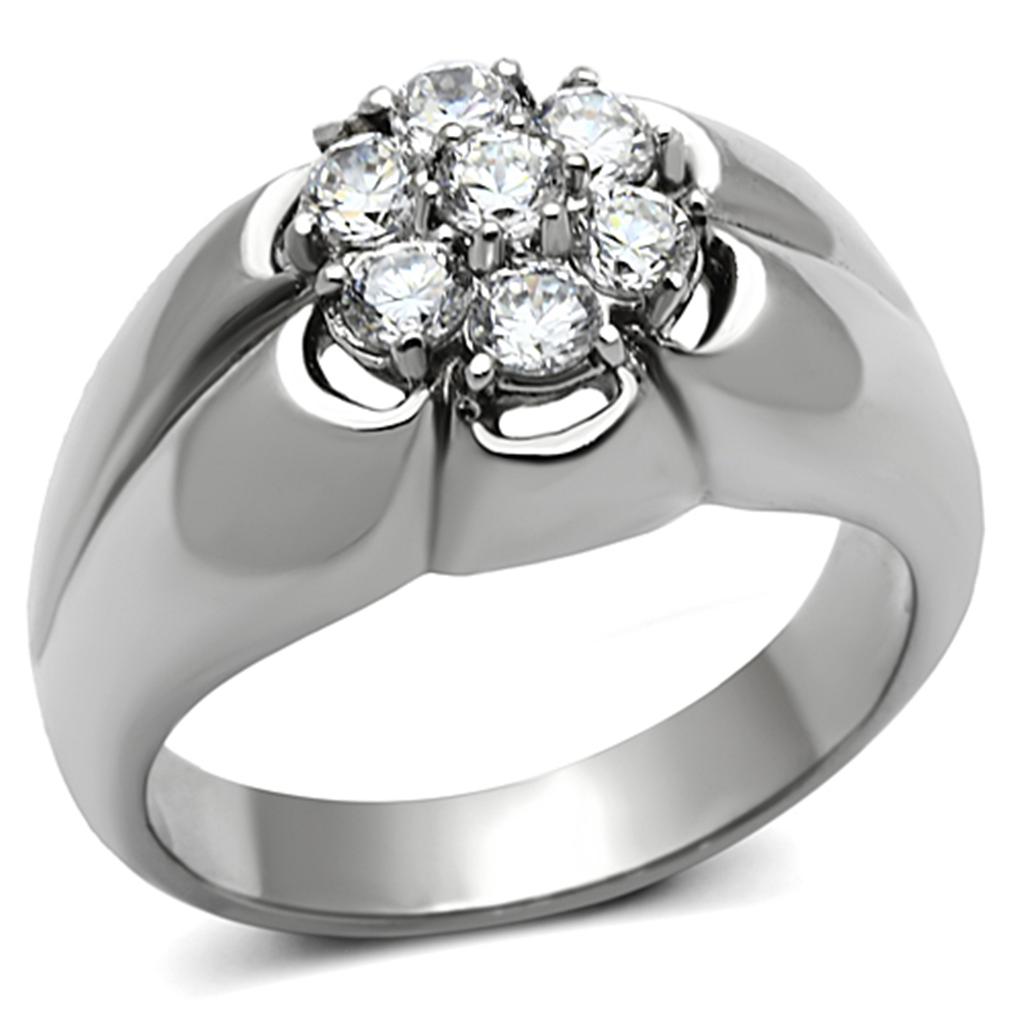 High polished (no plating) Stainless Steel Ring with AAA Grade CZ  in Clear