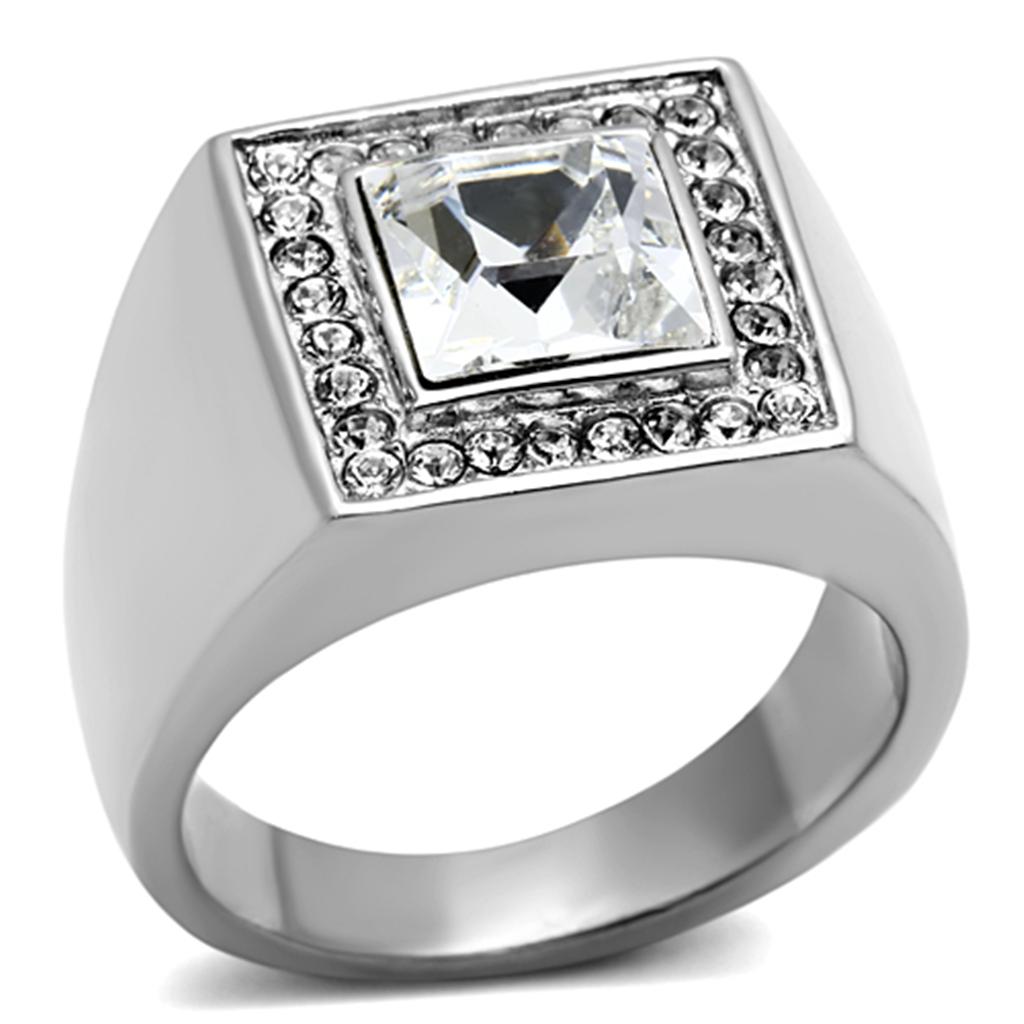 High polished (no plating) Stainless Steel Ring with Top Grade Crystal  in Clear