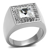 High polished (no plating) Stainless Steel Ring with Top Grade Crystal  in Clear