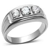 High polished (no plating) Stainless Steel Ring with AAA Grade CZ  in Clear