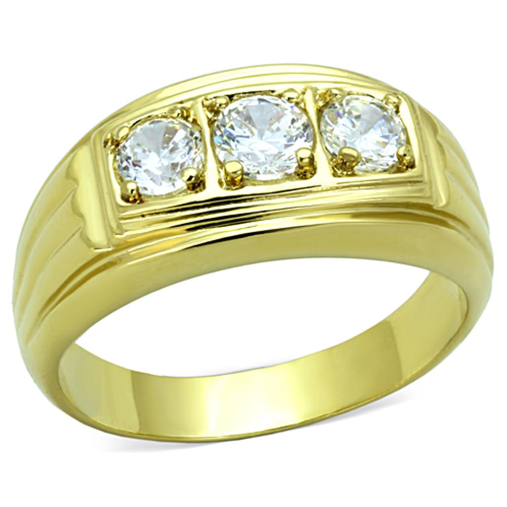 IP Gold(Ion Plating) Stainless Steel Ring with AAA Grade CZ  in Clear