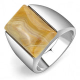 High polished (no plating) Stainless Steel Ring with Semi-Precious Agate in Brown
