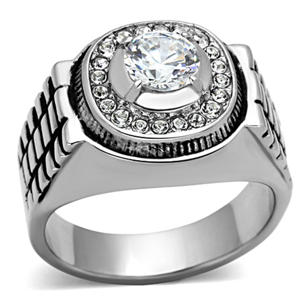 High polished (no plating) Stainless Steel Ring with AAA Grade CZ  in Clear