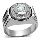 High polished (no plating) Stainless Steel Ring with AAA Grade CZ  in Clear