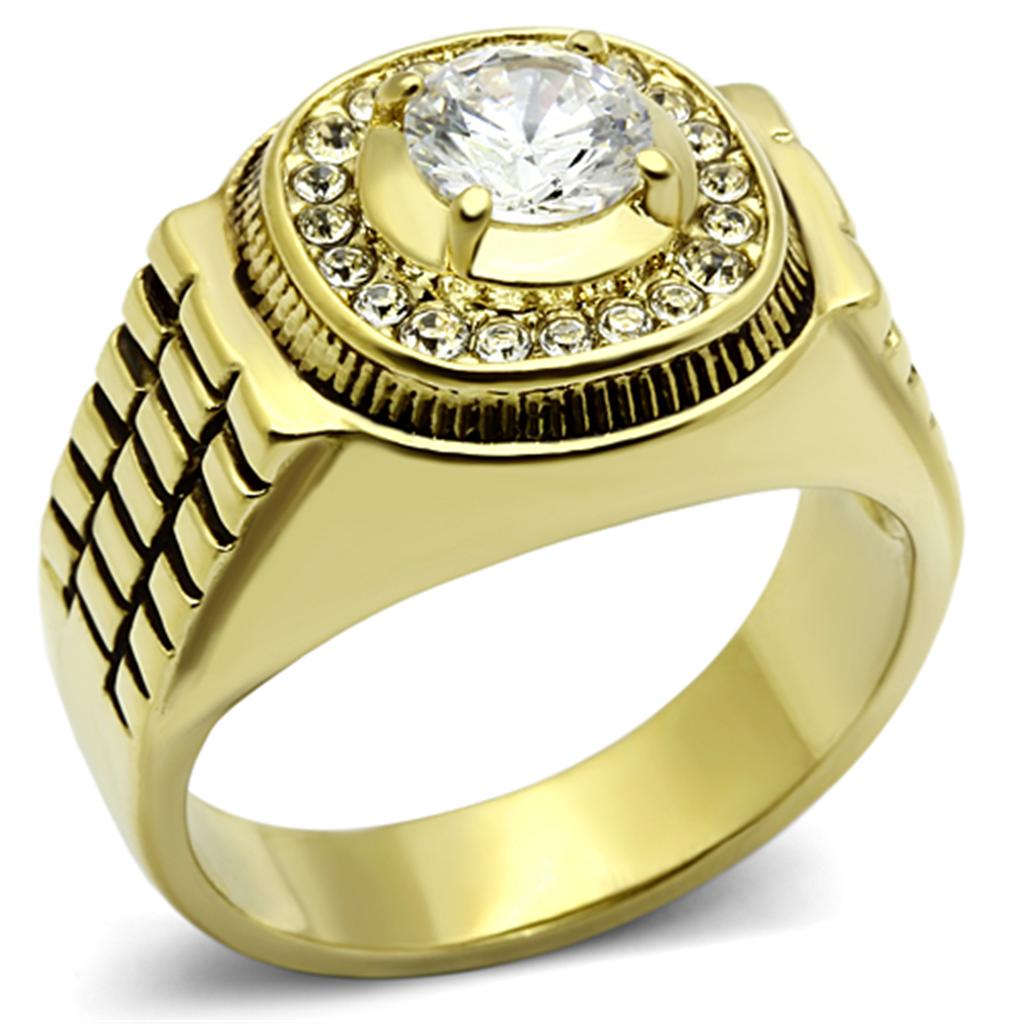 IP Gold(Ion Plating) Stainless Steel Ring with AAA Grade CZ  in Clear