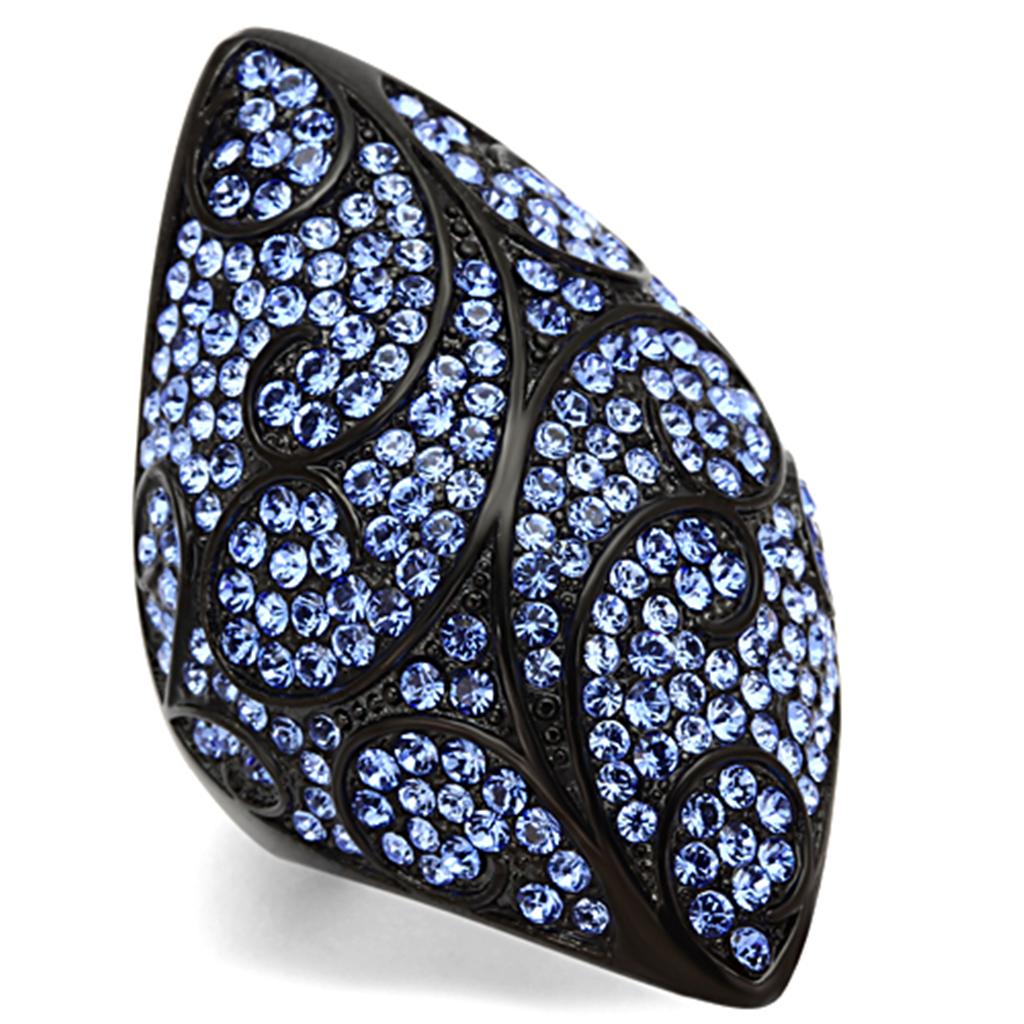 IP Black(Ion Plating) Stainless Steel Ring with Top Grade Crystal  in Sapphire