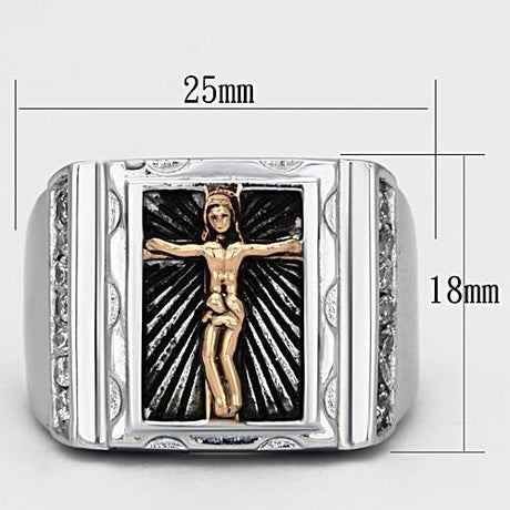 Two-Tone IP Rose Gold Stainless Steel Ring with AAA Grade CZ  in Clear