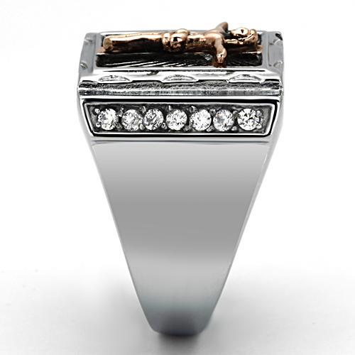 Two-Tone IP Rose Gold Stainless Steel Ring with AAA Grade CZ  in Clear