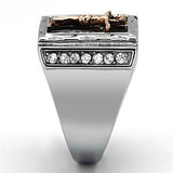 Two-Tone IP Rose Gold Stainless Steel Ring with AAA Grade CZ  in Clear