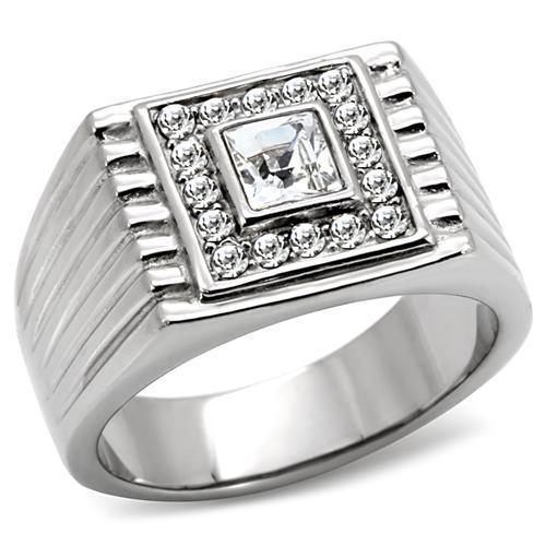 High polished (no plating) Stainless Steel Ring with Top Grade Crystal  in Clear