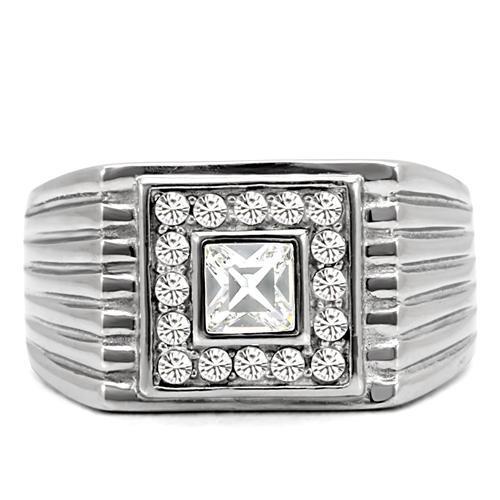 High polished (no plating) Stainless Steel Ring with Top Grade Crystal  in Clear