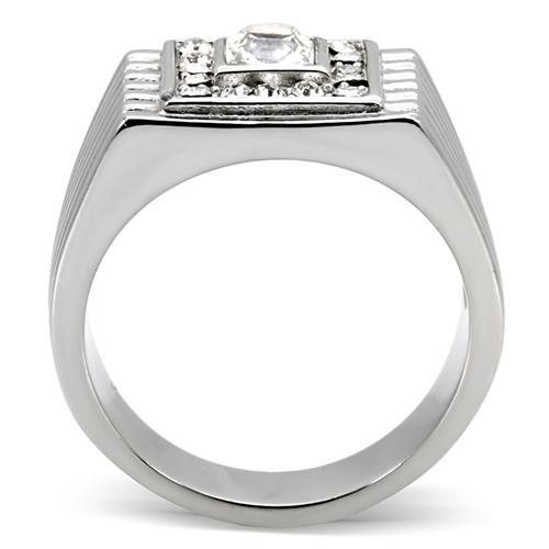 High polished (no plating) Stainless Steel Ring with Top Grade Crystal  in Clear