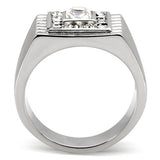 High polished (no plating) Stainless Steel Ring with Top Grade Crystal  in Clear