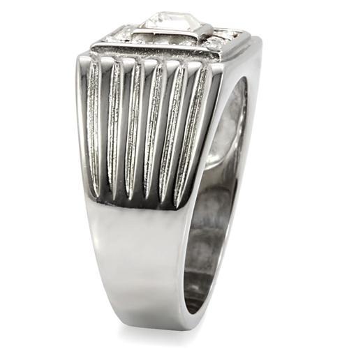 High polished (no plating) Stainless Steel Ring with Top Grade Crystal  in Clear