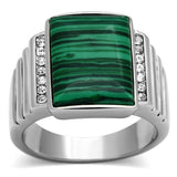 High polished (no plating) Stainless Steel Ring with Synthetic MALACHITE in Emerald