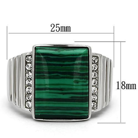 High polished (no plating) Stainless Steel Ring with Synthetic MALACHITE in Emerald