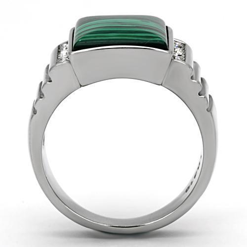 High polished (no plating) Stainless Steel Ring with Synthetic MALACHITE in Emerald