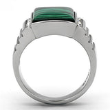 High polished (no plating) Stainless Steel Ring with Synthetic MALACHITE in Emerald