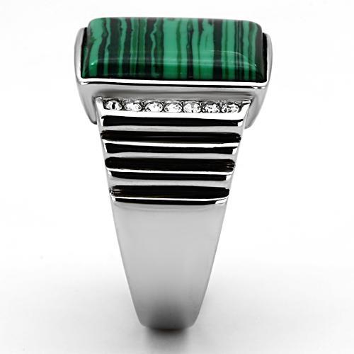 High polished (no plating) Stainless Steel Ring with Synthetic MALACHITE in Emerald