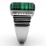 High polished (no plating) Stainless Steel Ring with Synthetic MALACHITE in Emerald