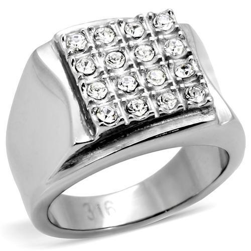 High polished (no plating) Stainless Steel Ring with Top Grade Crystal  in Clear