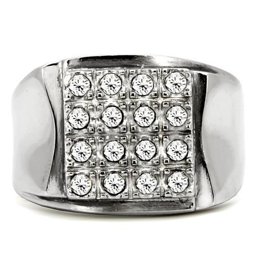 High polished (no plating) Stainless Steel Ring with Top Grade Crystal  in Clear