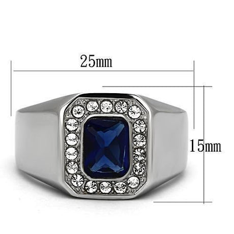 High polished (no plating) Stainless Steel Ring with Synthetic Synthetic Glass in Montana