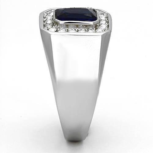High polished (no plating) Stainless Steel Ring with Synthetic Synthetic Glass in Montana