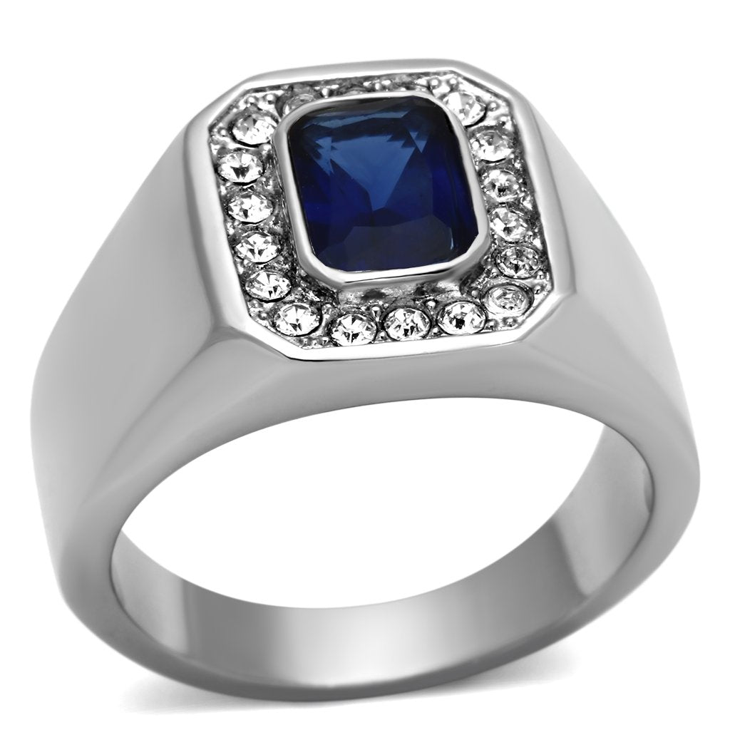 High polished (no plating) Stainless Steel Ring with Synthetic Synthetic Glass in Montana